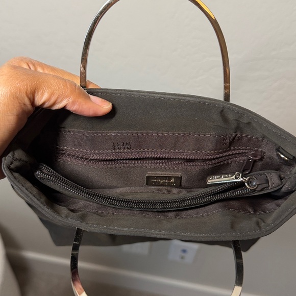 Vintage Nine West Chocolate Brown Nylon Mini Bag Metal Top Handle - Picture 4 of 6